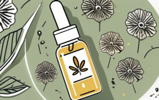 A cbd oil dropper with allergen symbols like a pollen grain