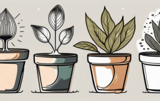 Various types of seeds in pots with water droplets indicating the watering process