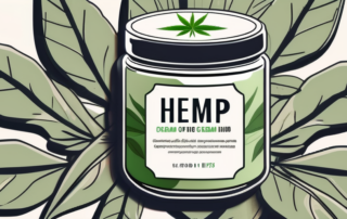 A jar of hemp cream with a few hemp leaves around it
