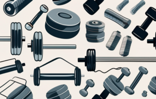Various gym equipment like dumbbells