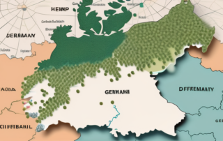 Various types of hemp seeds artistically arranged on a map of germany