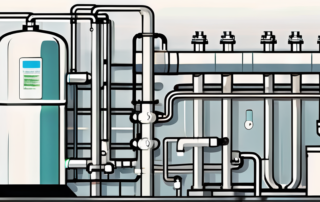 An umkehrosmoseanlage (reverse osmosis system) with water flowing through it