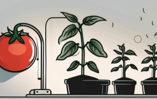 A tomato plant under a timed light source