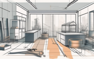 A room with various stages of construction and growth