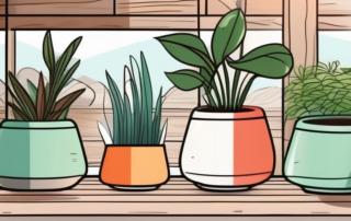 A variety of colorful fabric pots with different indoor plants flourishing in them