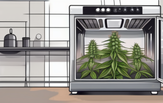 A hemp plant inside a dehydrator