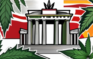 The german flag with cannabis leaves replacing the usual colors