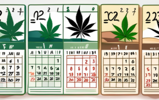 A cannabis leaf with a calendar displaying the year 2023