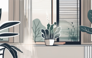 An indoor setting with various elements like a humidifier