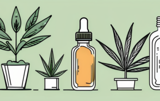 A cbd oil dropper bottle and a hemp plant