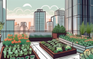 A thriving urban garden on a rooftop