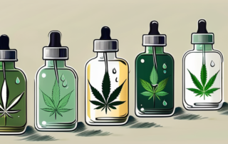 A variety of cannabidiol (cbd) oil dropper bottles arranged aesthetically