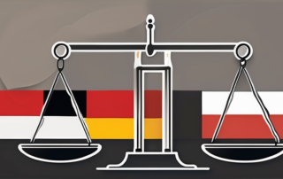 The german flag with a balance scale on top
