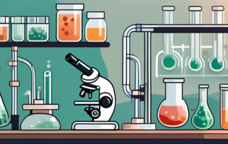 Various scientific tools and substances like a microscope