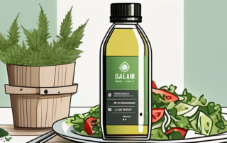 A bottle of hemp seed oil surrounded by a tape measure