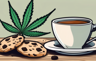 A half-eaten cookie with a cannabis leaf imprint