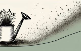 A watering can gently watering a small patch of soil with visible seeds