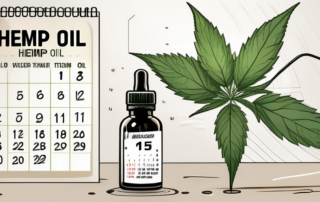 A dropper bottle of hemp oil with a daily calendar in the background