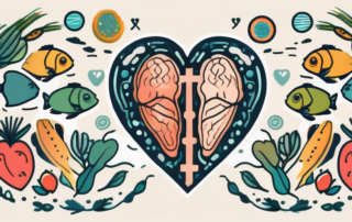 A vibrant and healthy heart surrounded by omega-3 rich foods like fish