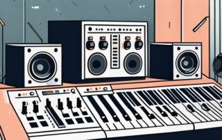 A music studio with a microphone