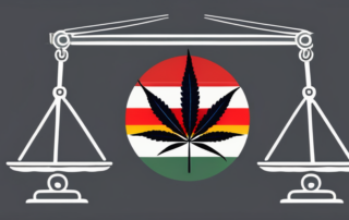 A cannabis plant growing in front of a stylized german flag