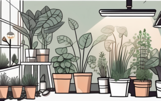 A thriving indoor garden with various plants growing from a kit