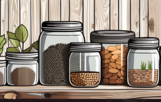 Various types of seeds stored in different labeled containers