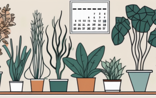 Various potted plants with visible roots outgrowing their pots