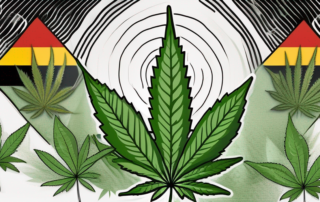 The german flag blended with cannabis leaves