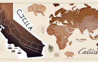 Various types of cali connection seeds scattered on a map of california