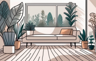 A cozy home interior with various houseplants thriving under the glow of led lamps