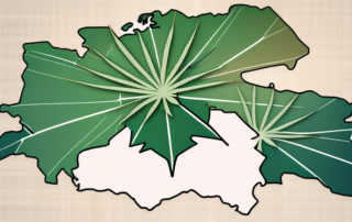 A cannabis leaf superimposed on a map of germany