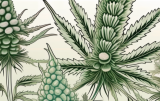 A magnified view of a cannabis plant showing the trichomes in detail