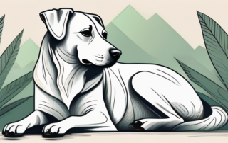 A dog peacefully resting in a serene natural setting