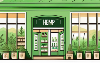 Several hemp stores with a variety of hemp products displayed in the windows