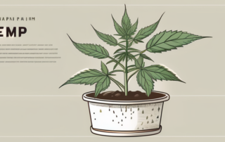 A four-week-old hemp plant in a pot