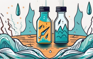 A cbd oil dropper bottle with a few drops falling into a glass of water