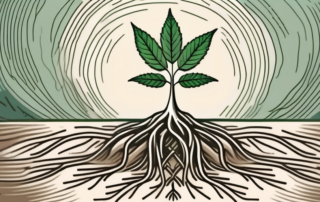 A hemp plant with its roots in the ground