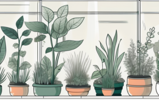 An indoor garden with various plants at different stages of growth