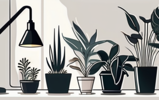 Several different types of lamps casting light on thriving indoor plants