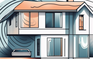 A house with visible air currents flowing from the windows and chimney