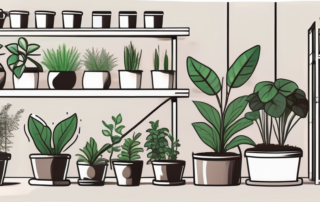 An indoor growing setup with various plants