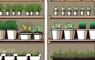 Several top-tier seedling racks with integrated lighting systems