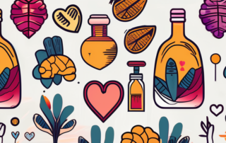 A curcuma 500 bottle surrounded by various health symbols such as a heart