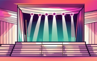 A stage with par lights casting vibrant colors