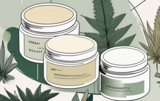 Several cbd cream jars arranged in a semi-circle