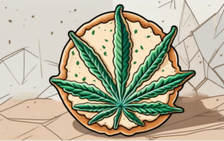 A cannabis leaf emerging from a broken cookie