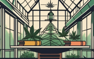 A marijuana plant growing inside a greenhouse