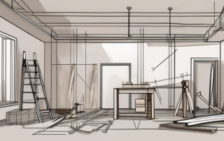 A room being built with various construction tools and materials