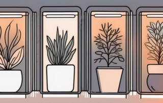 Several different types of plants thriving under the glow of various led lamps